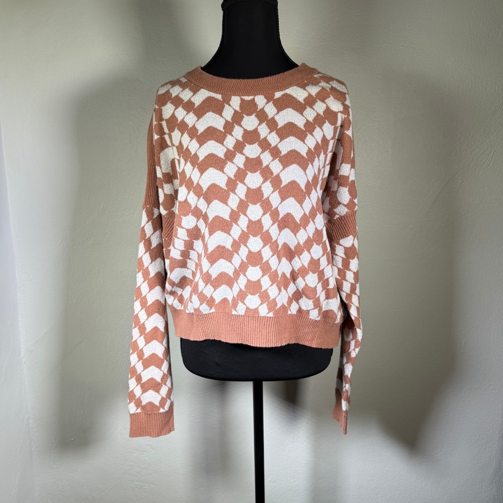 Spiritual Gangster Sweater Women L Brown Geometric Stripe Crewneck Pullover